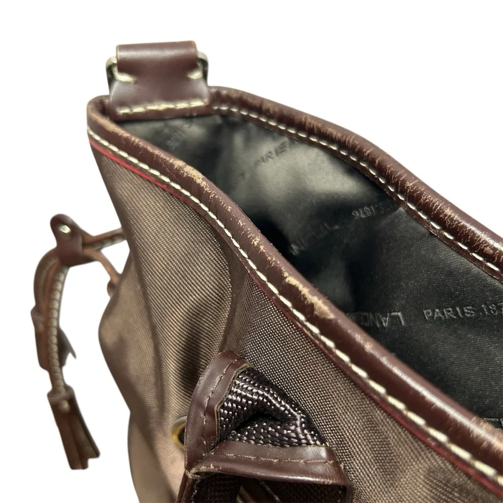 LANCEL PARIS 1876 handbag, nylon leather trim brown with shoulder strap - Picture 17 of 17